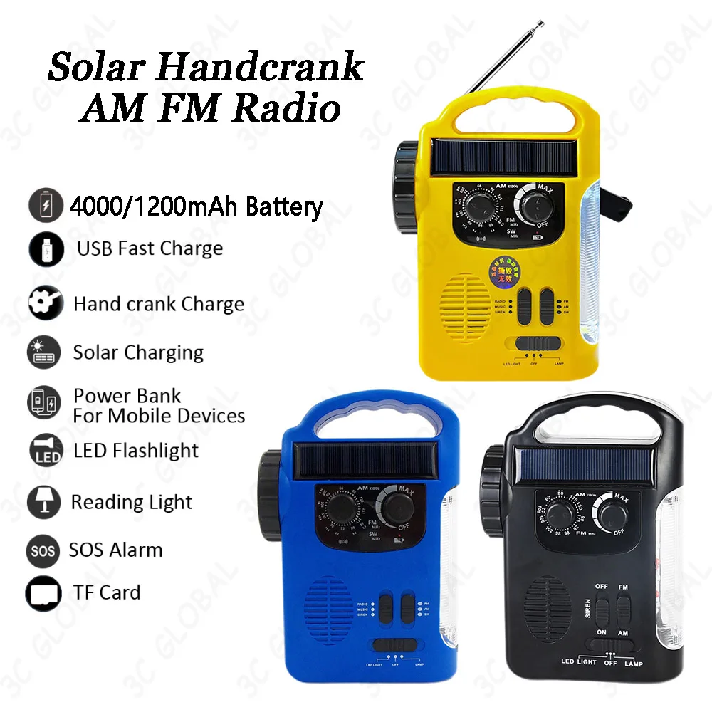 USB-Hand-Crank-Radios-Power-Bank-Solar-AM-FM-Radios-with-Flashlight-TF ...