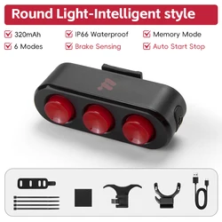 Waterproof Smart Brake Sensing Rechargeable LED Bike Tail Light (Round Smart Style)