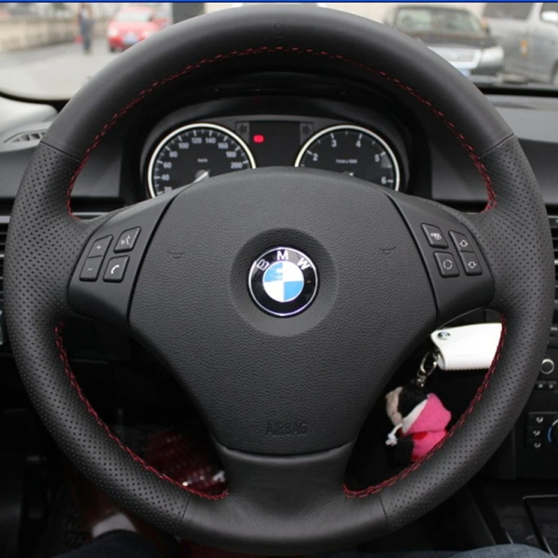 Künstliche Leder DIY Schwarz Hand-nähen Auto Lenkrad Abdeckung Für BMW 320d 325i 335i X1 E84 E90 E91(Touring) Auto Zubehör