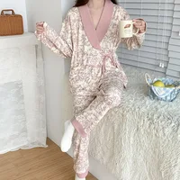 Nuisette en pur coton pour femmes enceintes, vêtements d'allaitement, vêtements de nuit d'automne, pyjamas à col en V pour mères allaitantes 5