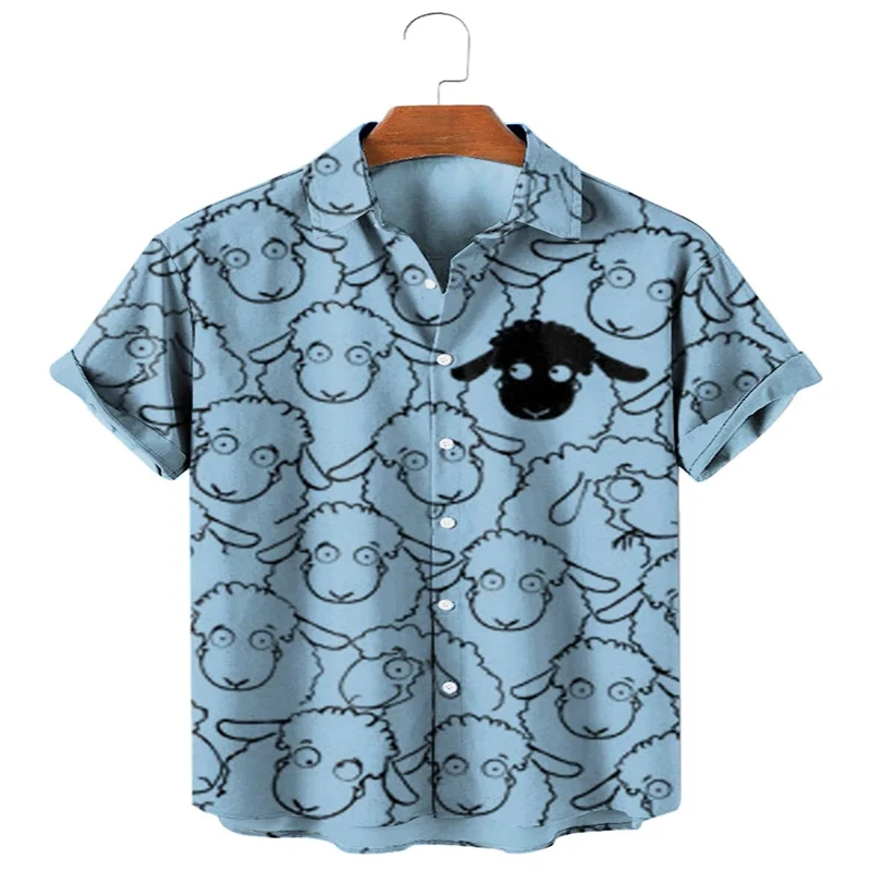 Cute Sheep Short Sleeve Shirt 3D All Over Printed Hawaiian Shirt for Men and Women Casual Shirt Unisex