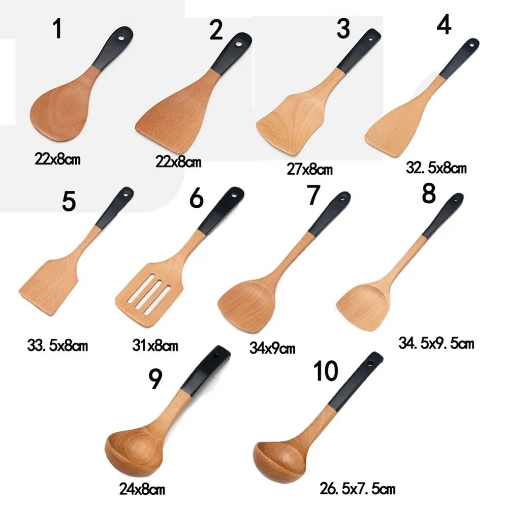 Natural Beech Wood Tableware Spoon Ladle Turner Rice Colander Soup Skimmer Cooking Spoon Scoop Kitchen Reusable Tool