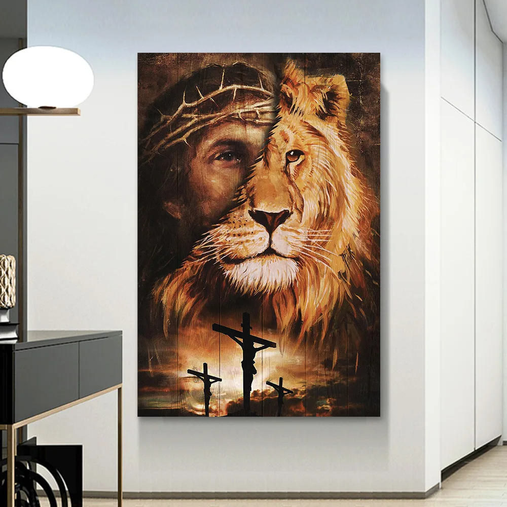 

Картина Настенная с изображением Льва и Иисуса на холсте