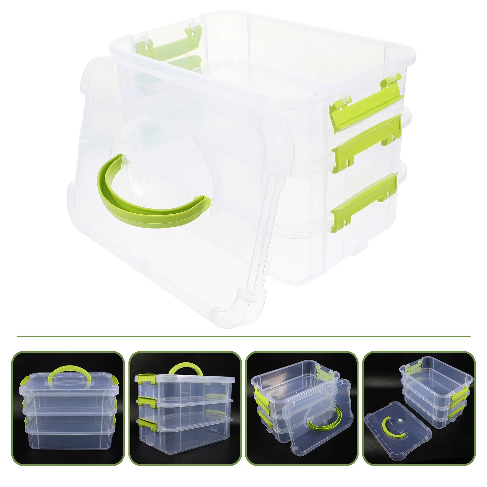 

Latching Storage Container Three Layer Box Christmas Bins Stackable Case Building Blocks for Kids Office