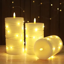  Flameless Candle Lights 3PCS with Twisted String Light for Indoor Outdoor Dinner Party Wedding Christmas Decoration Present Gift 