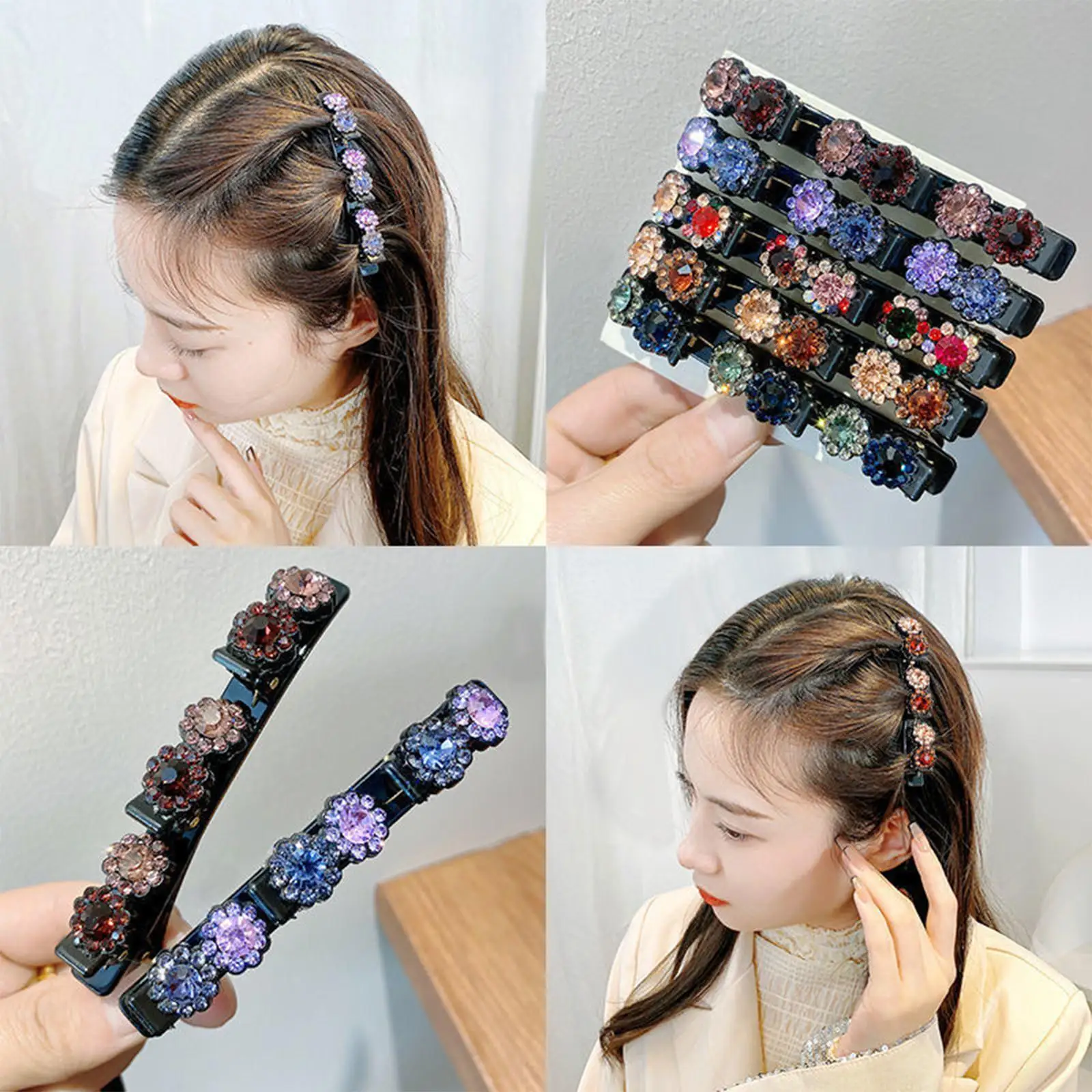 Sparkling Crystal Stone Braided Hair Clips, Double Bangs Hair Clips