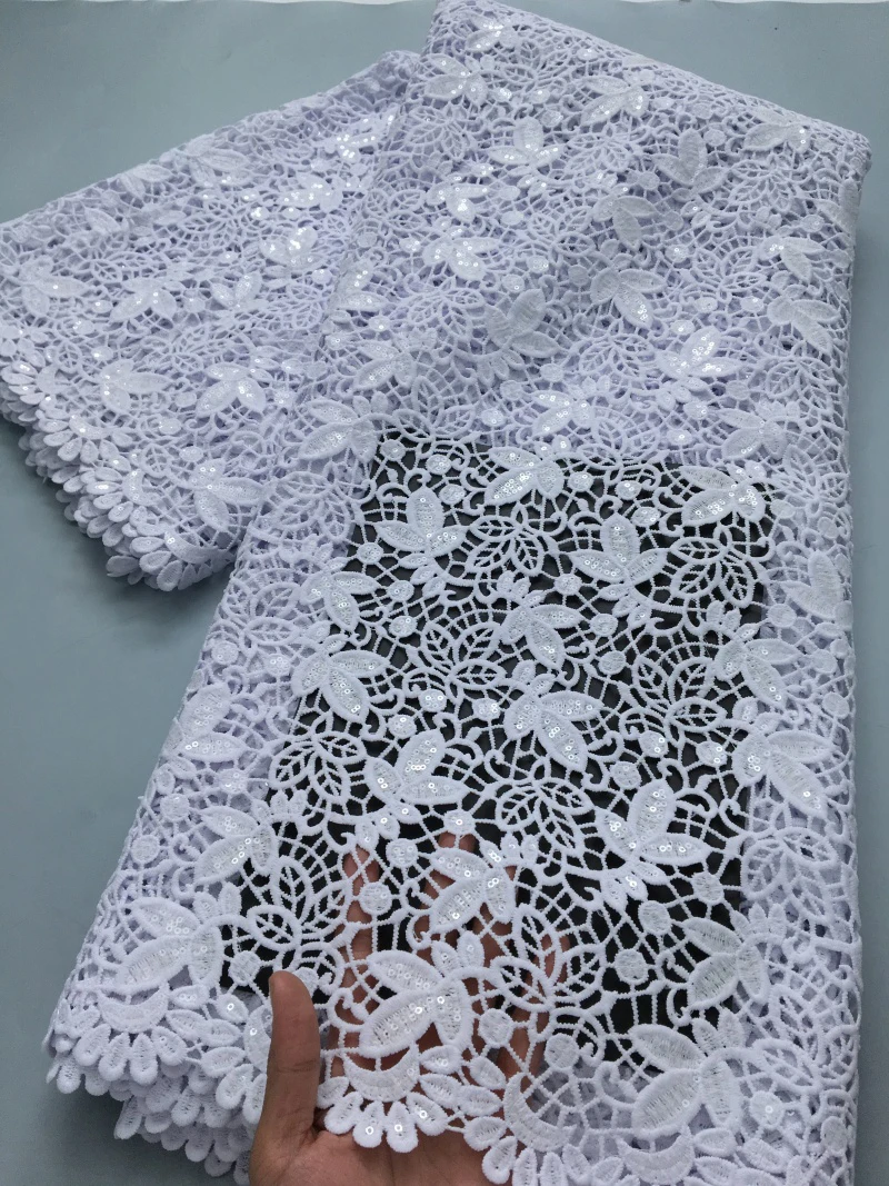 Water Soluble Lace Fabric Sequins Nigerian Guipure Cord Lace Fabric African Women Wedding Dresses diy 2.5yard4197