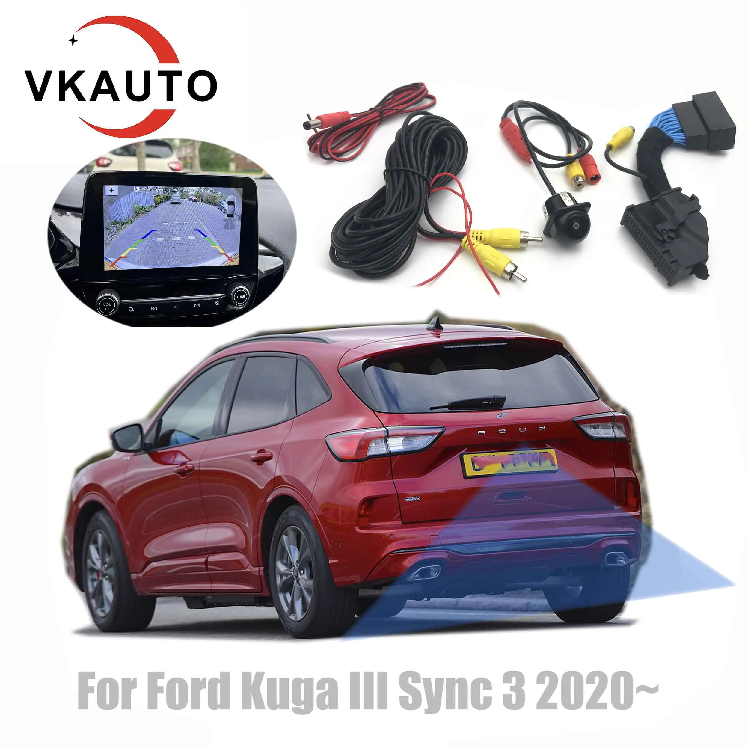 VKAUTO-Câmera de backup reversa para Ford Kuga MK3 2020 ~ 2023, sistema Sync 3, câmera de visão traseira, CCTV, HD, CCTV