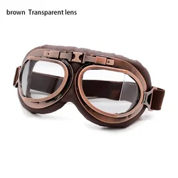 Vintage Pilot - Style Protective Goggles for Motorcycling and Cruising (Brown - Transparent)