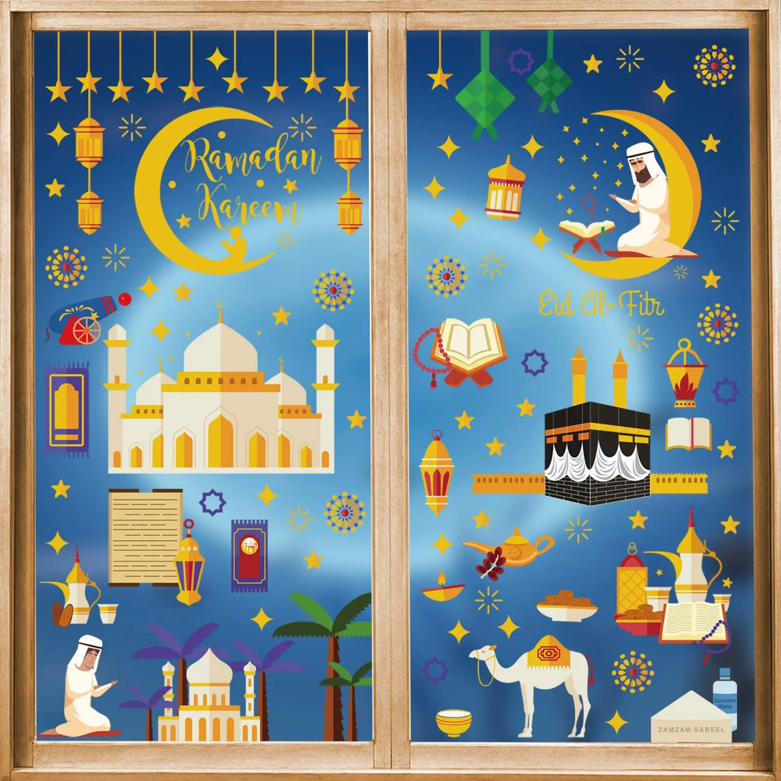 9 blatt Eid Mubarak Fenster Aufkleber Ramadan Sterne Mond Muster Glas  Aufkleber Dekoration Islamischen Muslimischen Festival Party Home Decor