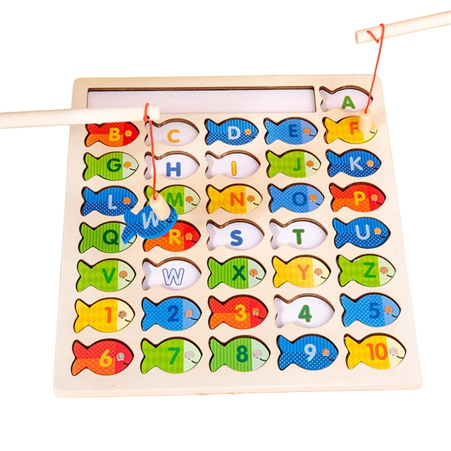 Magnetic Wood Fishing Game Toy For Toddlers Fish Catching Counting