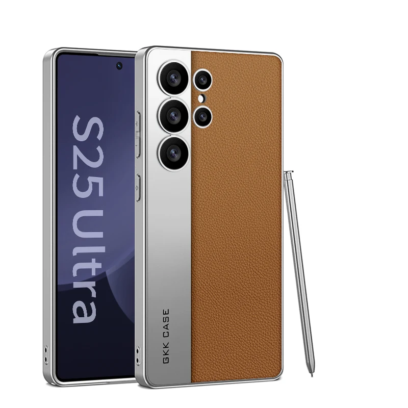 Luxury Metal Paint Edge Leather Case - Shockproof Matte Soft Slim Cover