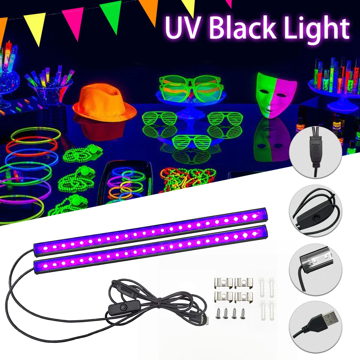 2/4pcs 9W 395nm UV Black Light Bar black light bulbs black light bar For Fluorescent Tapestry Poster Body Paint Glow Halloween Decor Xmas Party