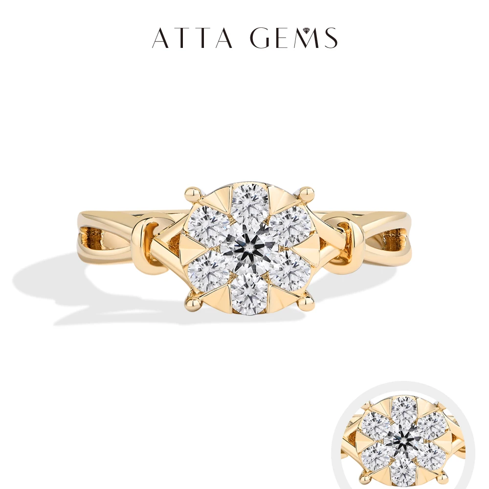 ATTAGEMS الكلاسيكية مويسانيتي خاتم زهرة العنقودية تصميم D VVS1 3.5 مللي متر 0.2ct 925 فضة للنساء مجوهرات حفلات الزفاف