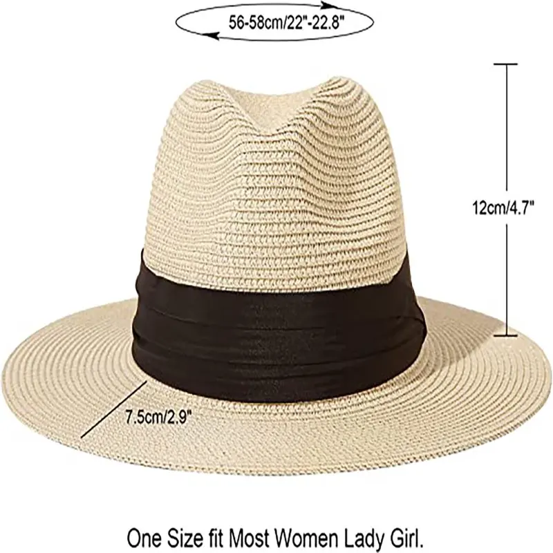 Beach Straw Hat for Women Men Travel Essentials , Girls Wide Brim fashionable Fedora Sun Hats for UV Protection Packable Roll up 2