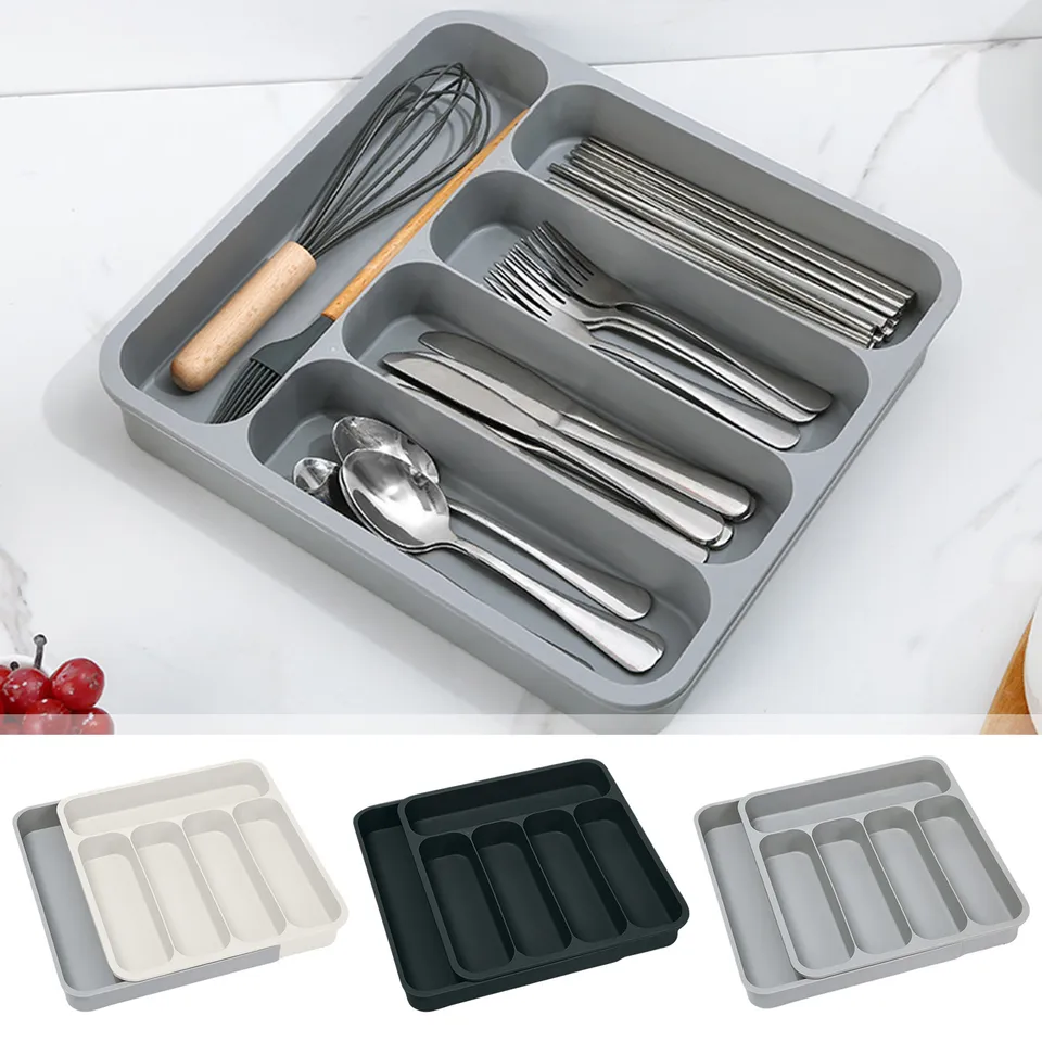 DTADYUO Vassoio per Posate a 6 Scomparti Cassetto da Cucina Organizzatore Utensili Cucchiaio Porta forchetta Portaoggetti in plastica Stoviglie da Cucina Sezione divisoria Multiuso Antiscivolo