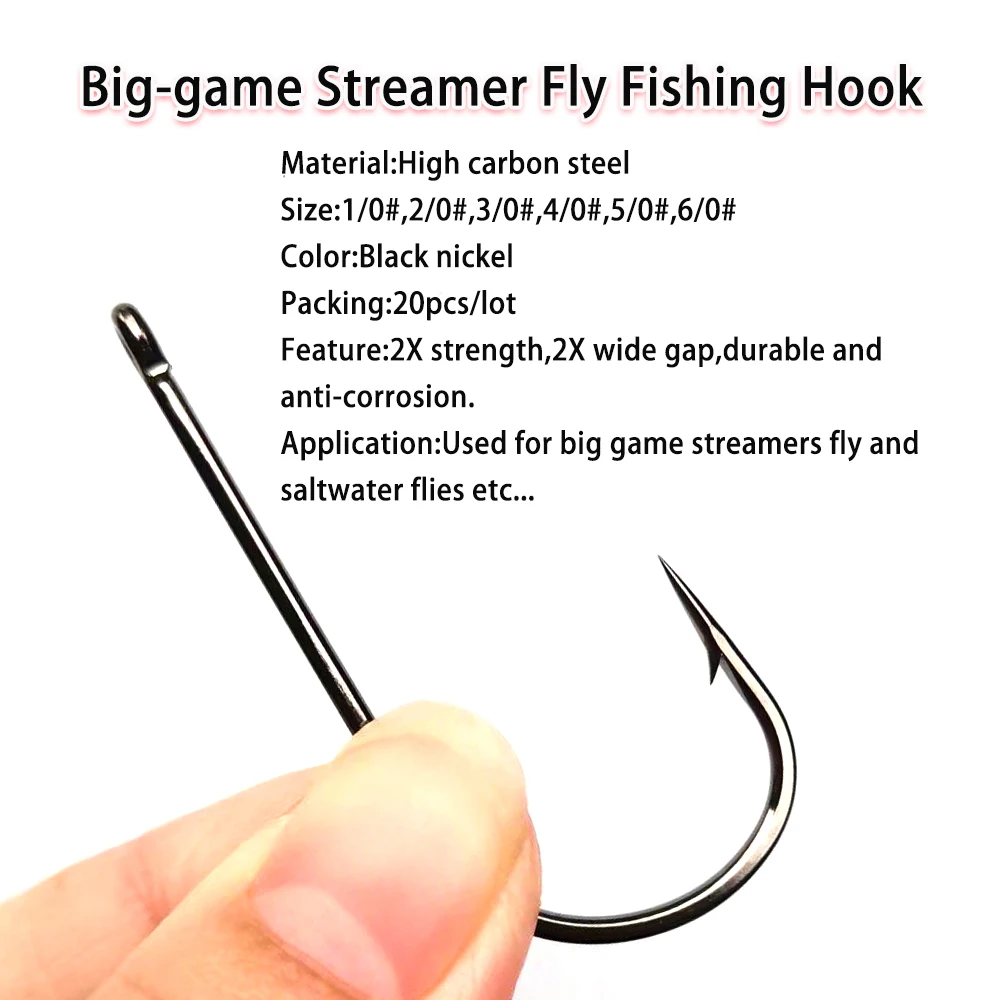 Lionriver 1/0-6/0 Big Game Streamer Fly Hook 2X Strength Wide Mouth  Saltwater Fishing Hook Sabiki Rig Tackle Pike Bass Fishing
