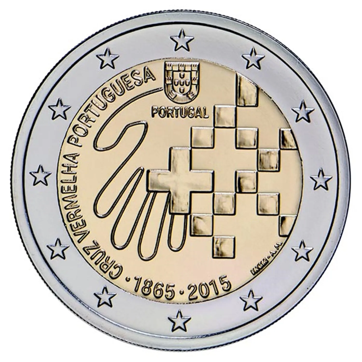 Portogallo 2015 Red Cross Association 150 Th Anniversary 2 Euro Bimetal Moneta Commemorativa Nuovo Unc