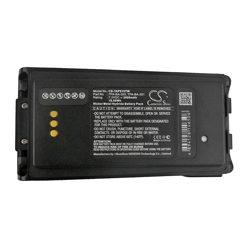 

Two Way Radio Battery For Tait TPA-BA-201 TPA-BA-203 TPA-BA-206 TP9100 TP9135 TP9140 TP9155 TP9160 2500mAh / 18.00Wh 7.20V