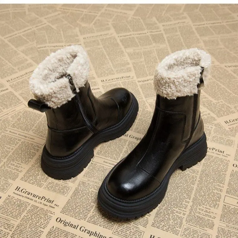 Fashion Faux Lamb Fur Women Knee Boots Plush Thick Sole Ankle Boot Soft Leather Zipper Winter Shoes for Women Warm Knight Boots