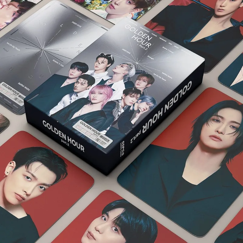 55pcs/set KPOP ATEEZ album cards photo album 11th Mini Album Golden Hour Part.2 ATEEZ Photocards Bookmark postcard