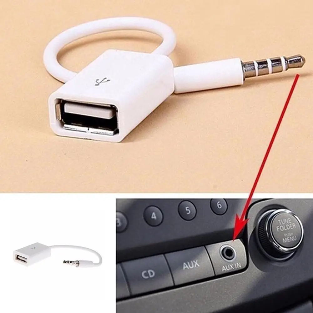 3.5mm Car Cable Male Car AUX Audio Plug Jack To USB 2.0 Female Converter  Adapter Black White Color Can Choose