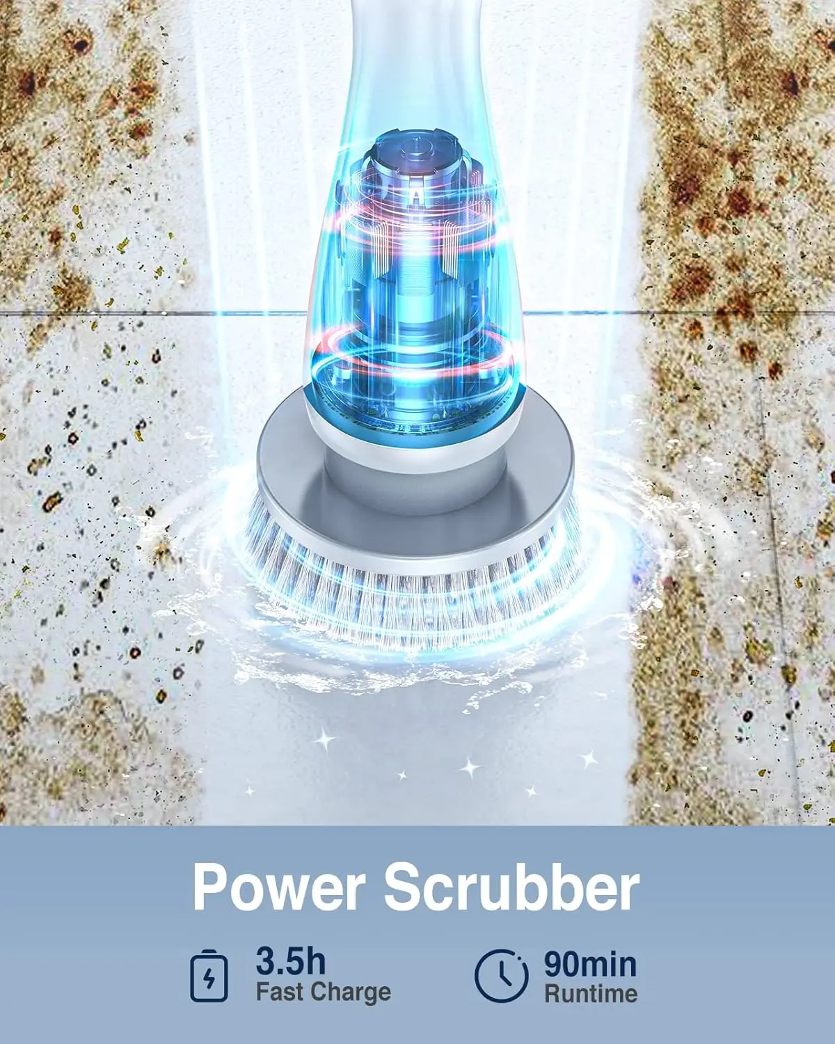 Electric Spin Scrubber LA1 Pro, Cordless Spin Scrubber W/ 7 Replaceable Brush Heads and Adjustable Extension Handle, (White)