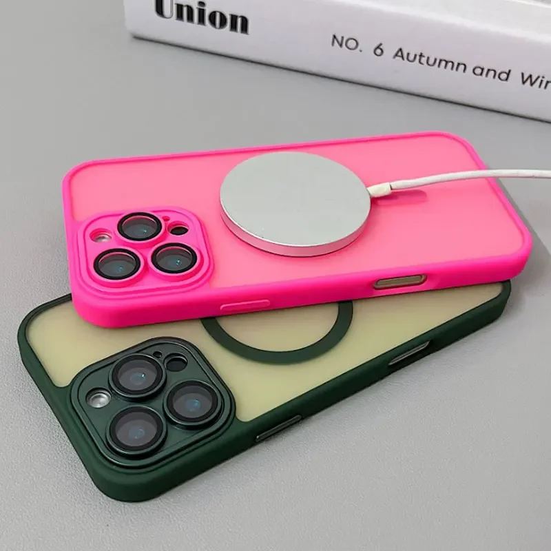 Magnetic Luxury Matte Translucent Shockproof Armor Case with Magsafe Compatibility