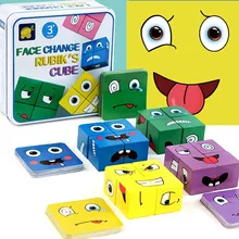 

Wood Toys Face Changing Cube Toys Building Blocks For Cartoon Puzzle Montessori Kids Toy Educational Board Game Family Toys