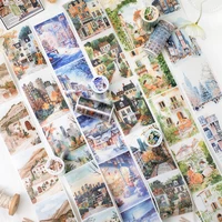 200cm/roll Washi Tape Artistic Hand-painted Fresh Plants Urban Architecture Scenery Hand tent Tape Collage Material DIY Decorati 1