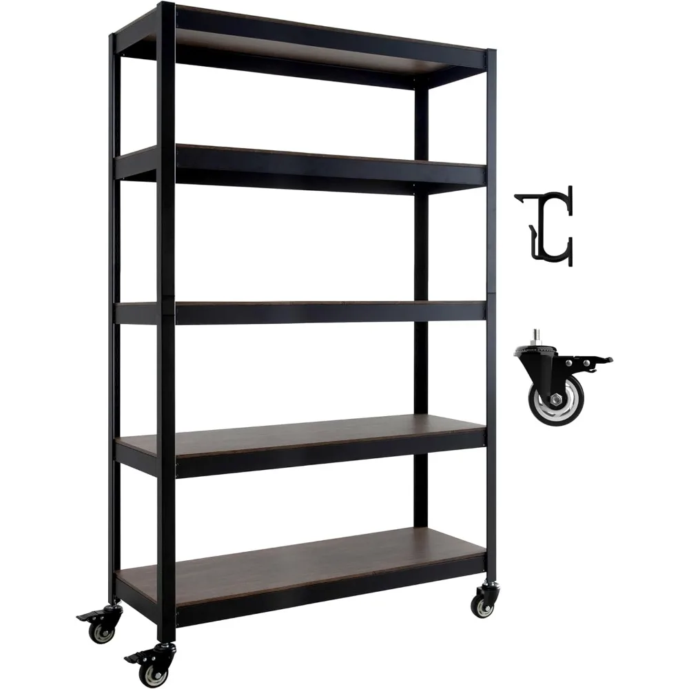 

HOMEDANT House 5-Tier Metal Rolling Cart Shelf Rack Casters Heavy Duty Wheel Shelving Unit Adjustable