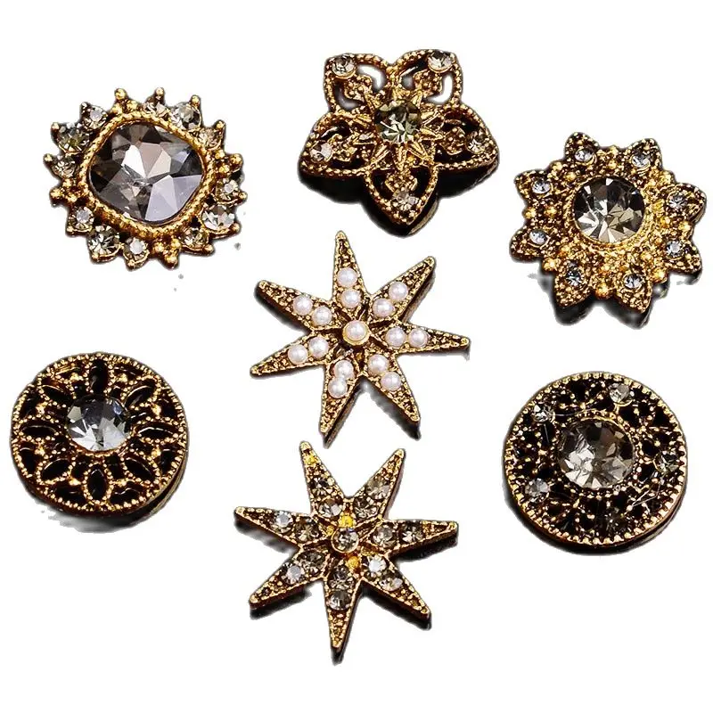 King Dragon Glas-Strass-Stern-Blumen-Verzierungsknopf zur Dekoration, 21 mm, 5 Stück/Lot, flache Rückseite, antike Goldfarbe – Detail 4