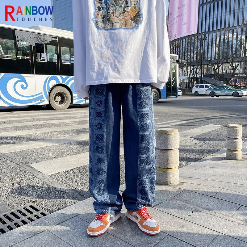 Rainbowtouches Bandana Paisley Pants Mens High Street Color Matching Full Print Straight Hip Hop Retro Legged Casual Pant Unisex
