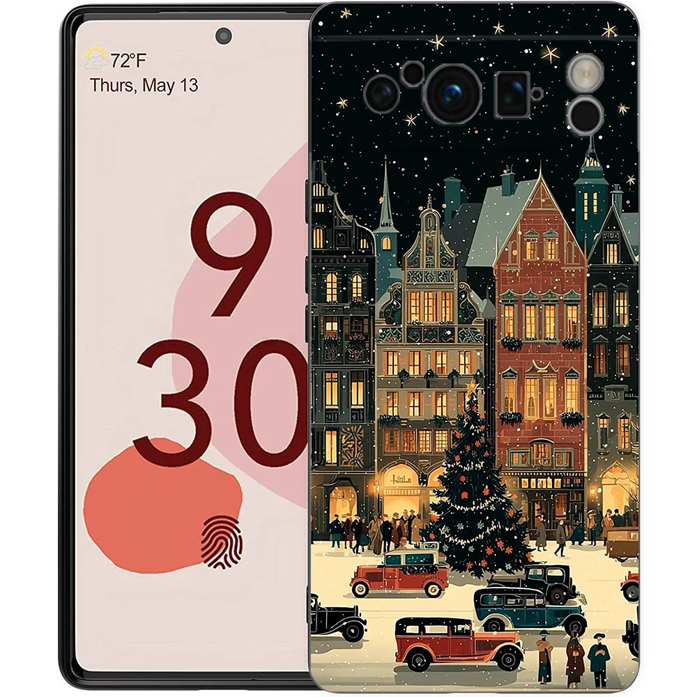 Festive Cartoon Christmas Style Soft TPU Phone Case with Black Bumper