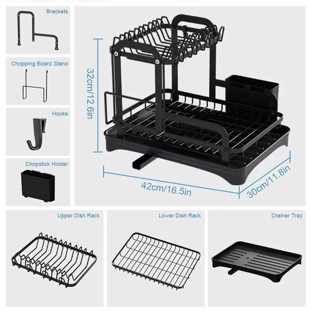 Dish Drying Rack 2 Tier Kitchen Storage Rack Drain Basket Countertop Organizer
