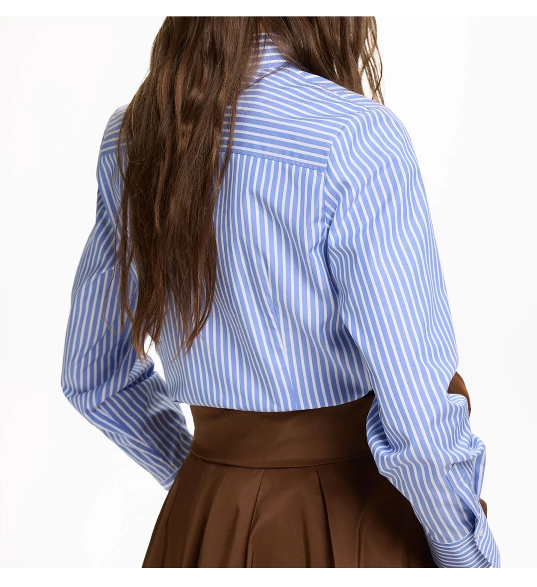 CH Neue Trend Mode Hemd Hohe Qualität Blau und Weiß Vertikale Streifen Marke Brief Label Zubehör frauen Langarm Hemd – Detail 4