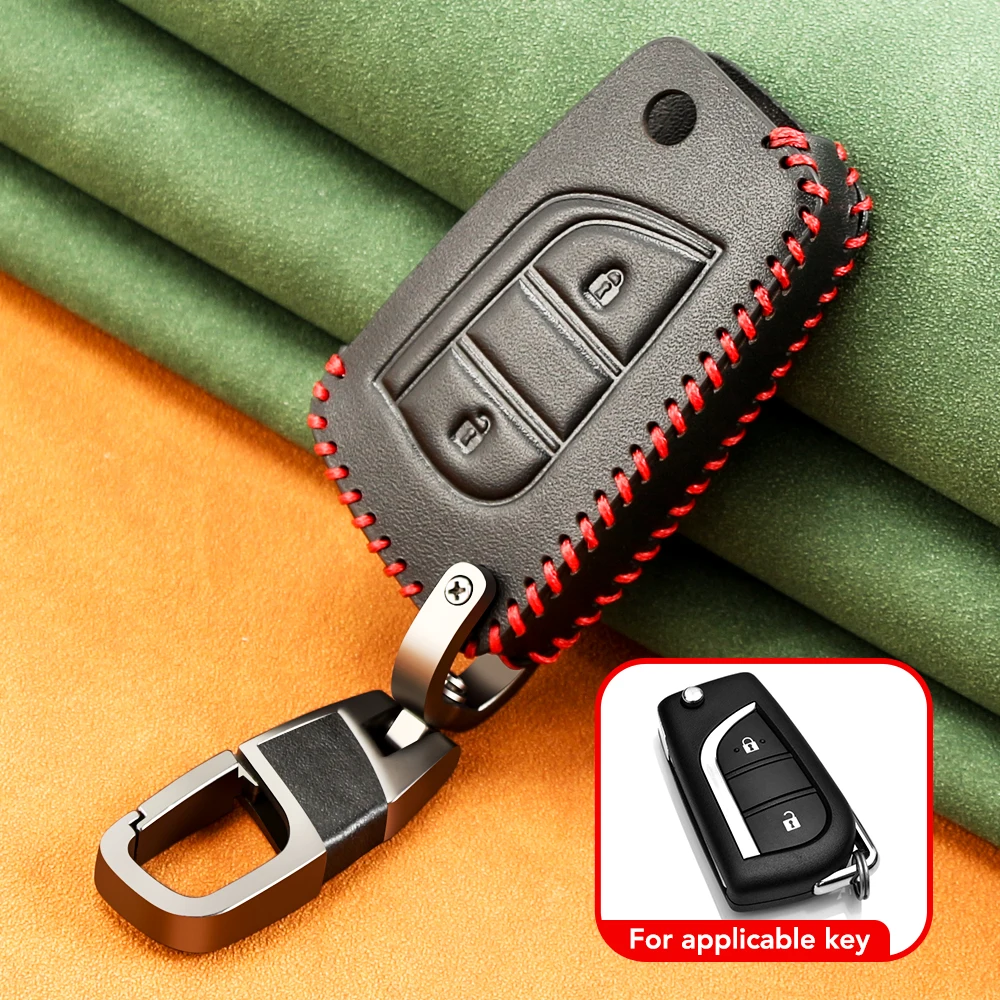 Leather Car Key Cover Case Shell Set Protector Fob For Toyota Aygo