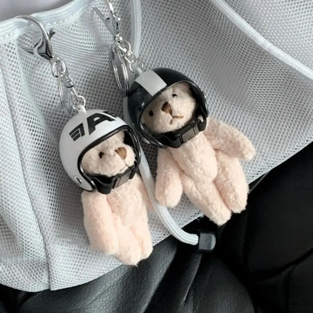 Unique The Four Limbs Moves Helmeted Bear Keychains Key Buckle Korean Style Plush Key Chain Bag Pendant Cartoon Design Children