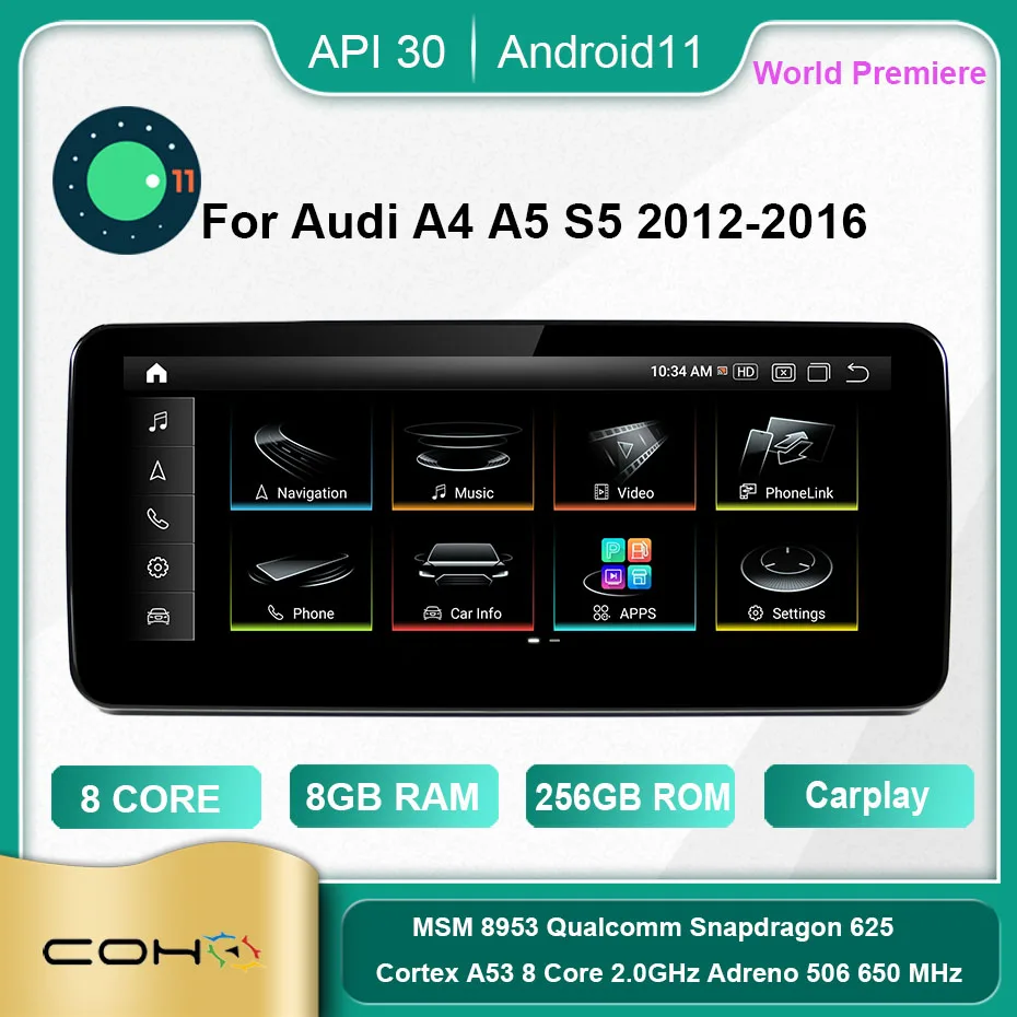 

COHO For Audi A4 A5 2012-2016 Android 10.0 Octa Core 6+128G Car Multimedia Player Stereo Receiver Radio