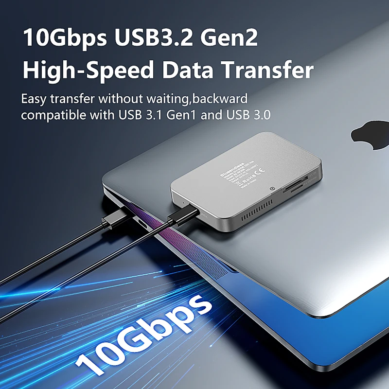 10Gbps Magnetic SSD Enclosure Docking Station with Cooling Fan 2in1 NVME Card Reader Docking Station Hub 4k 60Hz Video Storage