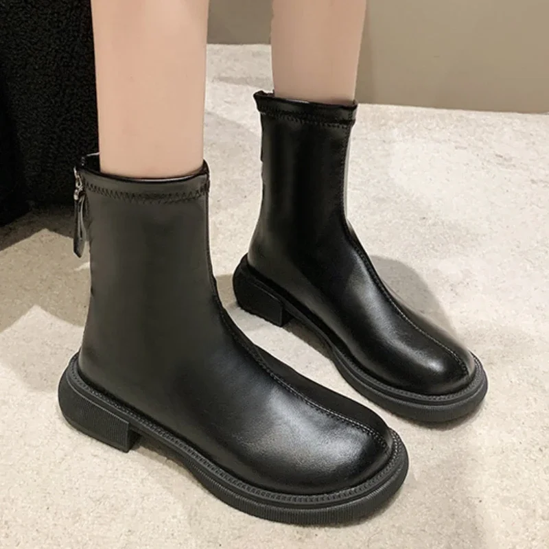 

Женские сапоги на молнии, с круглым носком, на высоком каблуке