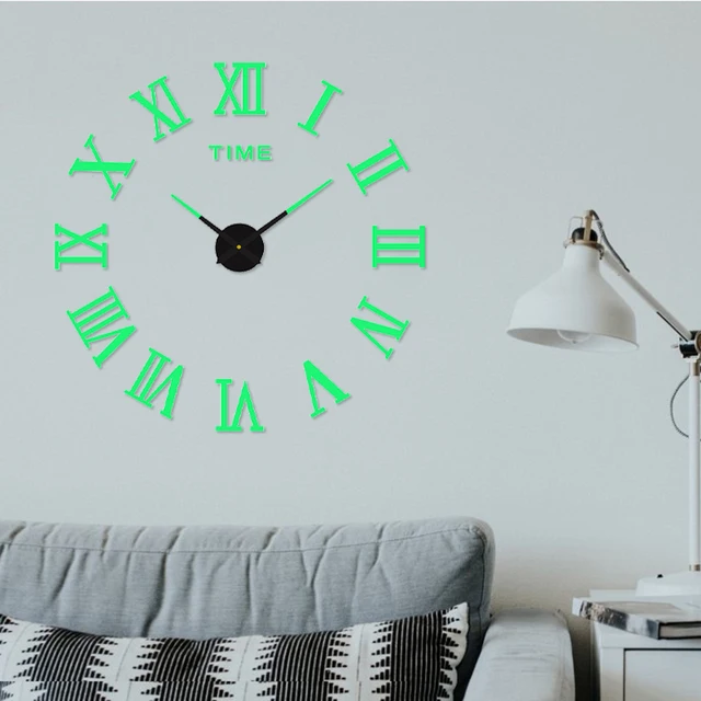 Luminous 3D Wall Clock Frameless Wall Clocks DIY Digital Clock Wall Stickers Silent Clock for Home Living Room Office Wall Decor 6