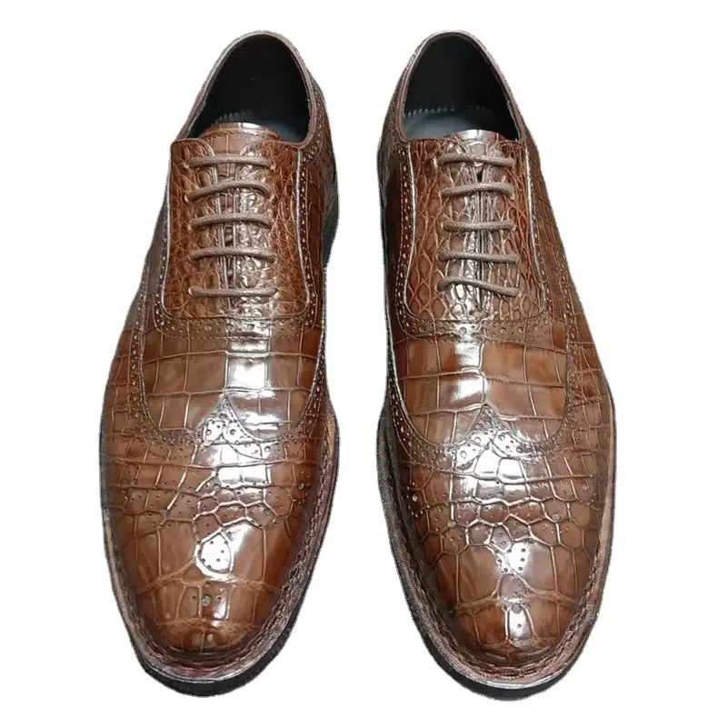 Authentic Crocodile Skin Men Business Dress Shoes Alligator Leather Goodyear Handmade Male Lace-up Brogue Oxfords