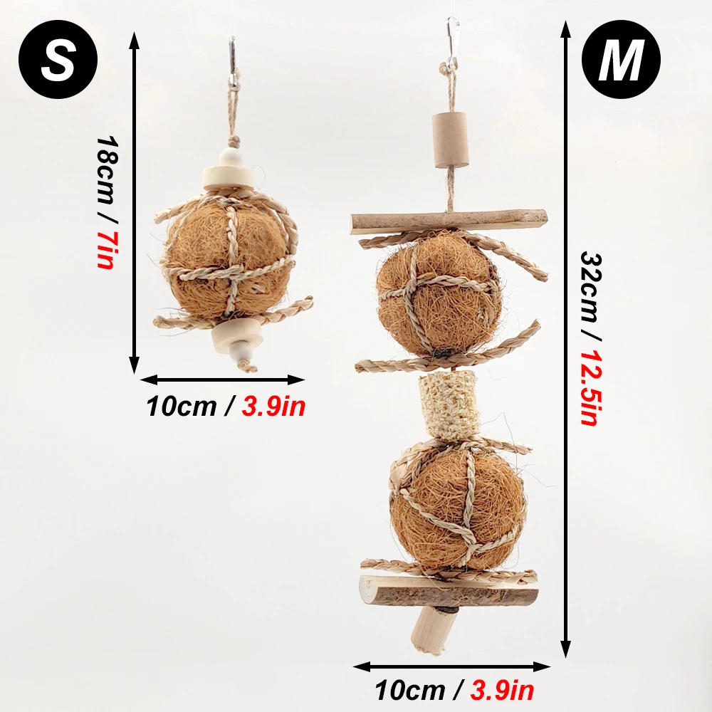 1 pc Natural Brown Silk Ball Bird Climb Hanging Toys Parrot Chew Toy Wooden Training Molar Toys for Bird Cage Pendant Supplies 2