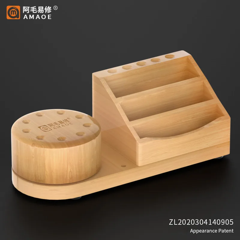 

AMAOE M62 360° Rotary Wooden Storage Box for Screwdriver Tweezers Collect Phone Repair Accessories Tools Organizing Holder