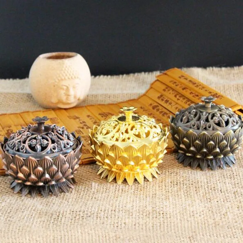 Retro Lotus Incense Holder Burner Charcoal Burning Bowl Vintage Tibetan Copper Buddha Sandalwood Censer Home Office Indoor Decor 5