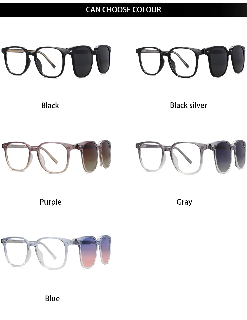 R56532 Damen quadratische Lesebrille 100 ~ 300 polarisierte Magnet clip Frauen Mode presbyopische Brille – Detail 3
