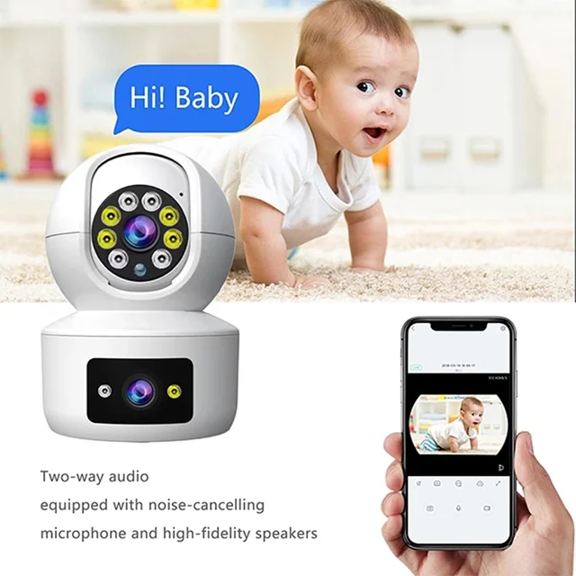 1/2 Set HD Dual Lens Dual Screen Baby Monitor 4MP WiFi IP Camera Home Security Camera PTZ Auto Tracking CCTV Video Surveillance 3