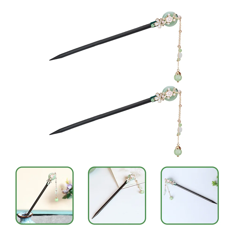 

2 Pcs Rhinestone Hair Clip Hairpin Chinese Chopstick Chopsticks Bun Flower Bride