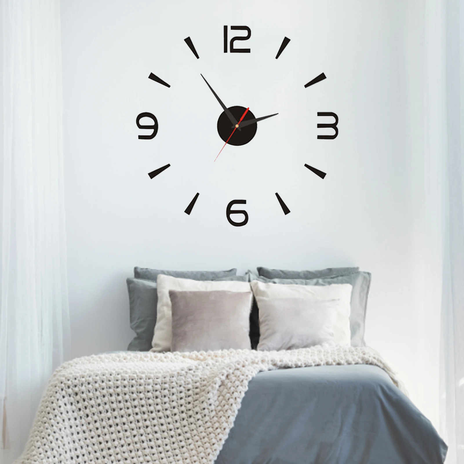 40cm Small Black Modern Simple European Silent Acrylic Frameless DIY 3D Wall Clock Wall Clock 3D Wall Clock 3D Number Wall Clock